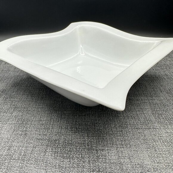 SIMPLE DINING Square Wavy Serving Bowl White Porcelain New Wave Modern Style 7.5 - Picture 7 of 12